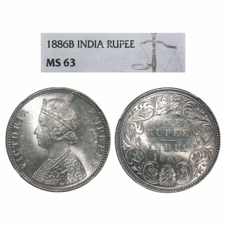 Victoria Empress, Silver, Rupee, 1886, Bombay Mint, C2/I, 'B' incused, Almost 1'o clock di