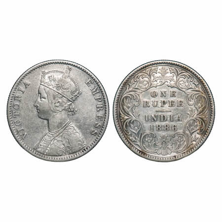 Victoria Empress, Silver, Rupee, 1886, Calcutta Mint, C2(i)/I(i), 'C' incused. F. Prid Unl