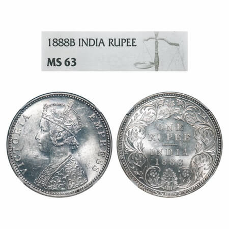 Victoria Empress, Silver, Rupee, 1888, Bombay Mint, C2/I, 'B' raised. F. Prid 174. GK 551.