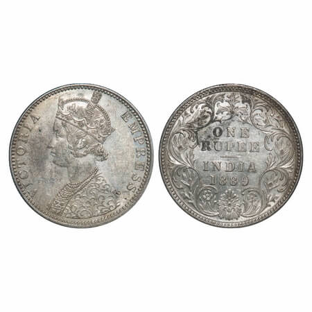 Victoria Empress, Silver, Rupee, 1889, Bombay Mint, C2/I, 'B' incused. F. Prid 177. GK 564