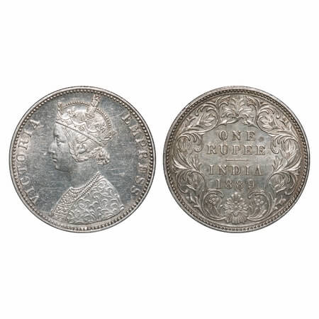 Victoria Empress, Silver, Rupee, 1889, Bombay Mint, C2/I, 'B' incused. F. Prid 177. GK 564