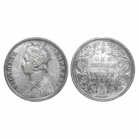 Victoria Empress, Silver, Rupee, 1889, Bombay Mint, C2/I, 'B' incused. F. Prid 177. GK 564