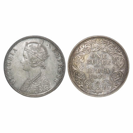 Victoria Empress, Silver, Rupee, 1889, Bombay Mint, C2/I, 'B' incused. F. Prid 177. GK 564