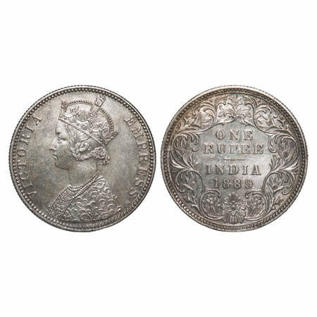 Victoria Empress, Silver, Rupee, 1889, Bombay Mint, C2/I, 'B' incused. F. Prid 177. GK 564