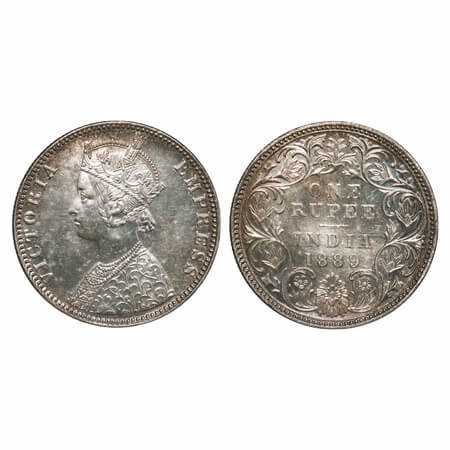 Victoria Empress, Silver, Rupee, 1889, Bombay Mint, C2/I, 'B' incused. F. Prid 177. GK 564