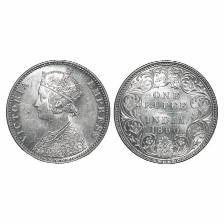Victoria Empress, Silver, Rupee, 1890, Bombay Mint, C2/I, 'B' incused. F. Prid 178. GK 566