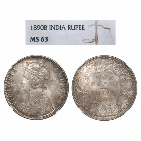 Victoria Empress, Silver, Rupee, 1890, Bombay Mint, C2/I, 'B' incused. F. Prid 178. GK 566