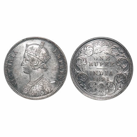 Victoria Empress, Silver, Rupee, 1891, Calcutta Mint, C3/I(i), 'C' incused. F. Prid 132. G