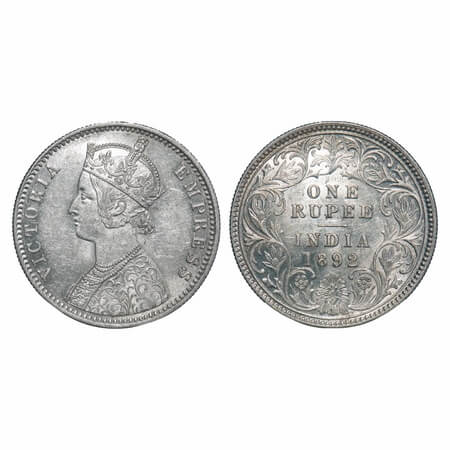 Victoria Empress, Silver, Rupee, 1892, Calcutta Mint, C3/I, 'C' incused. F. Prid 133. GK 5