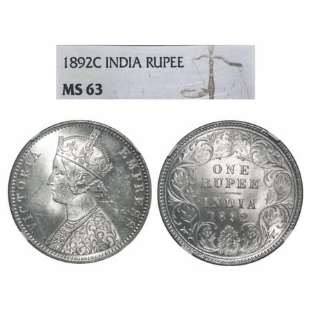 Victoria Empress, Silver, Rupee, 1892, Calcutta Mint, C3/I, 'C' incused. F. Prid 133. GK 5