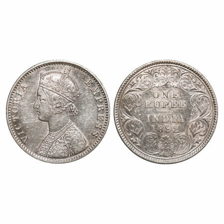 Victoria Empress, Silver, Rupee, 1892, Calcutta Mint, C3/I, 'C' incused, Flat 1. F. Prid 1