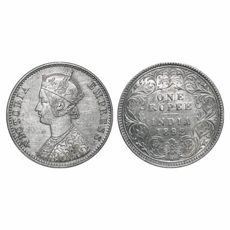 Victoria Empress, Silver, Rupee, 1892, Calcutta Mint, C3/I, 'C' incused. F. Prid 133. GK 5