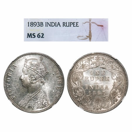 Victoria Empress, Silver, Rupee, 1893, Bombay Mint, C2/I(ii), 'B' incused. F. Prid 182. GK