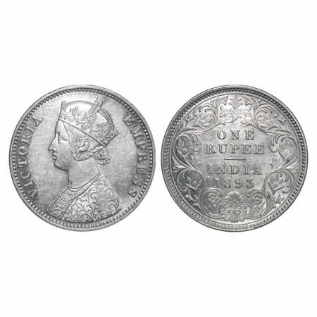 Victoria Empress, Silver, Rupee, 1893, Calcutta Mint, C3/I(i), 'C' incused. F. Prid 134. G