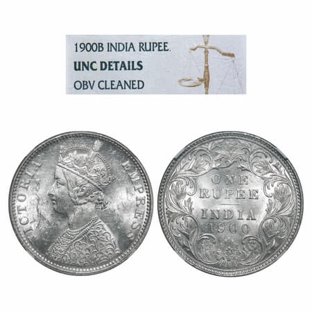 Victoria Empress, Silver, Rupee, 1900, Bombay Mint, A3(i)/I(ii), 'B' incused, Flat 1. F. P