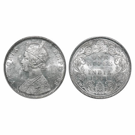 Victoria Empress, Silver, Rupee, 1901, Bombay Mint, C2(ii)/I, 'B' incused. F. Prid Unliste