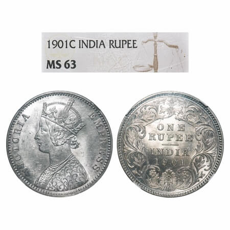 Victoria Empress, Silver, Rupee, 1901, Calcutta Mint, C3/I(i), 'C' incused. F. Prid 139. G