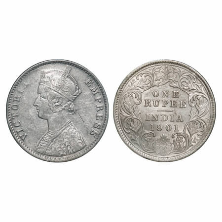 Victoria Empress, Silver, Rupee, 1901, Calcutta Mint, C3/I(i), 'C' incused. F. Prid 139. G