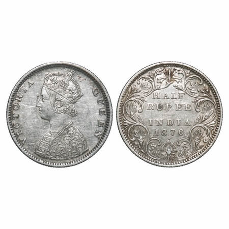 Victoria Queen, Silver, Half Rupee, 1876, Bombay Mint, B2/II, Dot. F. Prid 287. GK 606. Ex