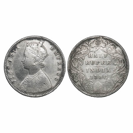 Victoria Empress, Silver, Half Rupee, 1886, Bombay Mint, A/II(i), 'B' raised, Ex-Mount. F.