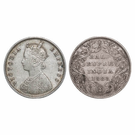 Victoria Empress, Silver, Half Rupee, 1888, Bombay Mint, A/II(i), 'B' raised. F. Prid 298.