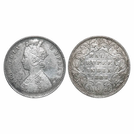 Victoria Empress, Silver, Half Rupee, 1889, Bombay Mint, A/II(i), 'B' raised. F. Prid 299.