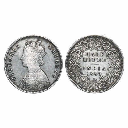 Victoria Empress, Silver, Half Rupee, 1889, Calcutta Mint, A/I, 'C' incused. F. Prid 273. 