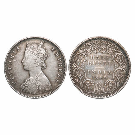 Victoria Empress, Silver, Half Rupee, 1889, Calcutta Mint, A/I, 'C' incused. F. Prid 273. 