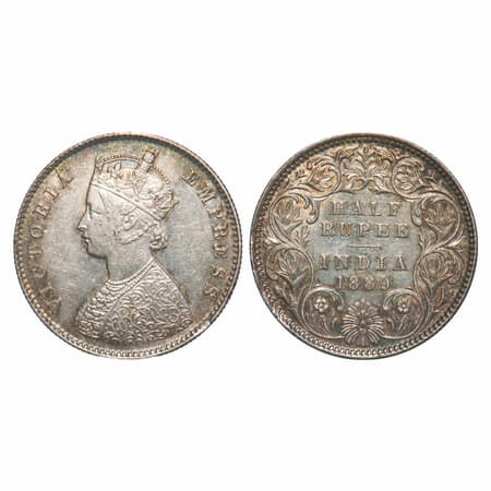 Victoria Empress, Silver, Half Rupee, 1889, Calcutta Mint, A/I, 'C' incused. F. Prid 273. 