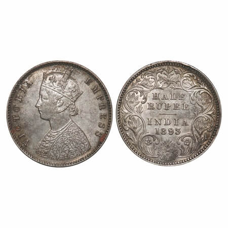 Victoria Empress, Silver, Half Rupee, 1893, Calcutta Mint, A/I, 'C' incused. F. Prid 277. 