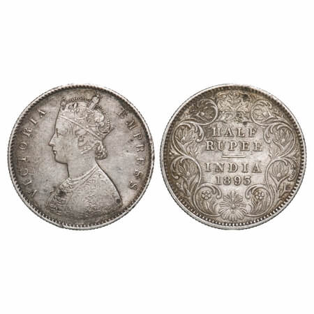 Victoria Empress, Silver, Half Rupee, 1893, Calcutta Mint, A/I, 'C' incused. F. Prid 277. 