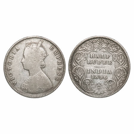 Victoria Empress, Silver, Half Rupee, 1896, Calcutta Mint, A/I, 'C' incused. F. Prid 279. 
