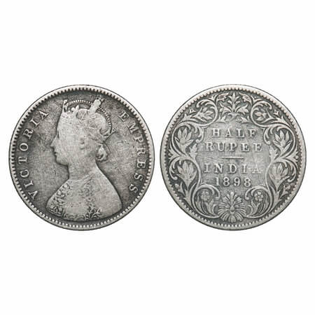 Victoria Empress, Silver, Half Rupee, 1898, Bombay Mint, A/I, 'B' incused, B incused inver