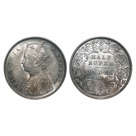 Victoria Empress, Silver, Half Rupee, 1898, Calcutta Mint, A/I, 'C' incused. F. Prid 281. 