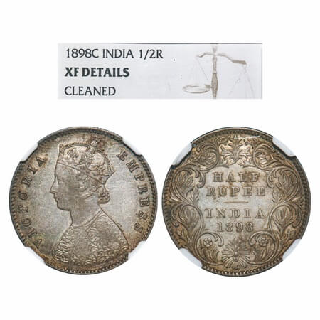 Victoria Empress, Silver, Half Rupee, 1898, Calcutta Mint, A/I, 'C' incused. F. Prid 281. 