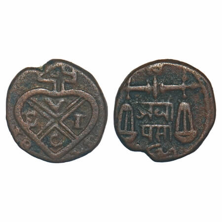 Bombay Presidency, Copper ½ Pice, 3.46g, 1821 AD. Bankot Mint, Obv: Bale Mark with date be
