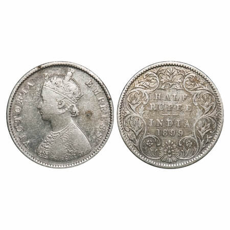 Victoria Empress, Silver, Half Rupee, 1899, Bombay Mint, A/I, ‘B’ incused, ‘B’ incused inv