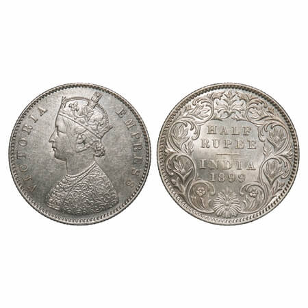 Victoria Empress, Silver, Half Rupee, 1899, Calcutta Mint, A/I, 'C' incused. F. Prid 282. 