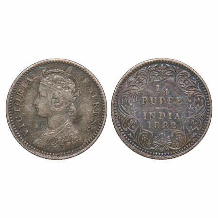 Victoria Empress, Silver, 1/4 Rupee, 1882, Calcutta Mint, C/II, 'C' incused. F. Prid 387. 