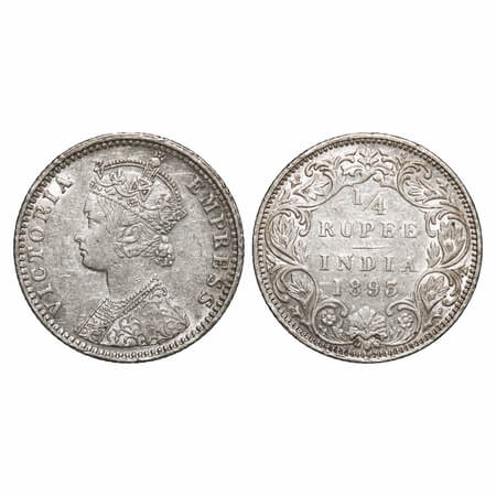 Victoria Empress, Silver, 1/4 Rupee, 1893, Bombay Mint, C(i)/I, 'B' incused F. Prid 428. G