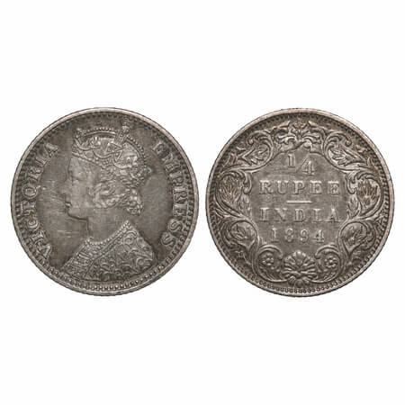 Victoria Empress, Silver, 1/4 Rupee, 1894, Bombay Mint, C(i)/I, 'B' incused. F. Prid 428. 