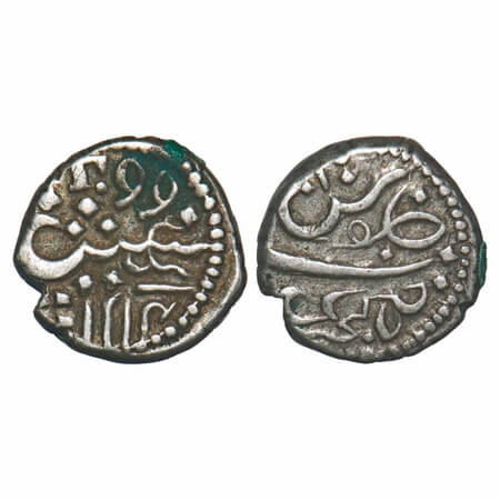 Bombay Presidency Malabar Coast, Silver 1/5 Rupee/Fanam, 2.20g, (1799-1805 AD issue), Tell