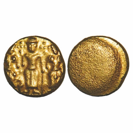 Madras Presidency, Gold 3 Swami Pagoda, 3.42g, (1691-1740 AD issues), Obv: Vishnu as Venka