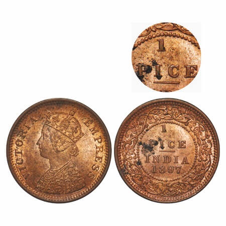 Victoria Empress, Copper, 1/2 Pice, 1897, Calcutta Mint, A/I, No mint mark, The vertical i