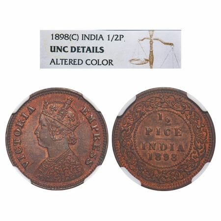 Victoria Empress, Copper, 1/2 Pice, 1898, Calcutta Mint, A/I, No mint mark. F. Prid 731. G