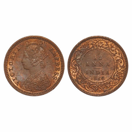 Victoria Empress, Copper, 1/12 Anna, 1886, Calcutta Mint, Obv B, 'C' incused. F. Prid 791.