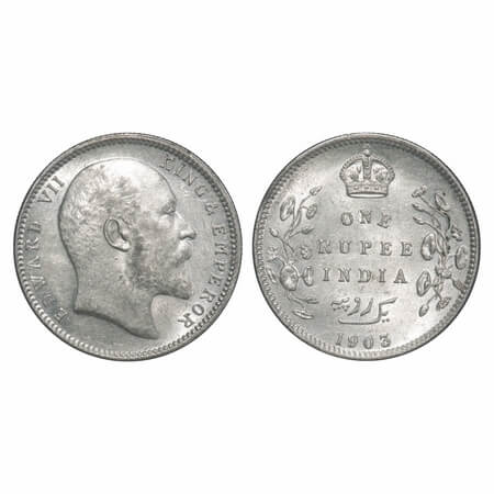 Edward VII, Silver, Rupee, 1903, Calcutta Mint, No mint mark. F. Prid 189. GK 924. About U