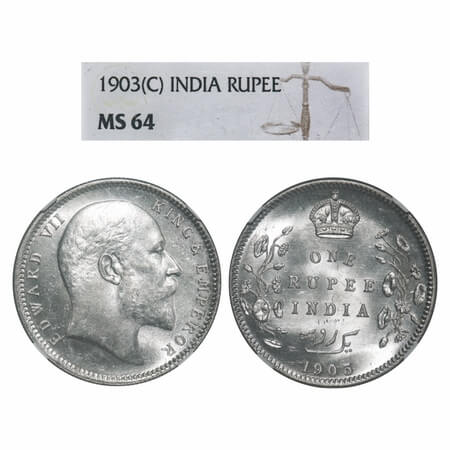 Edward VII, Silver, Rupee, 1903, Calcutta Mint, No mint mark. F. Prid 189. GK 924. NGC Sla
