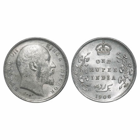 Edward VII, Silver, Rupee, 1906, Calcutta Mint, No mint mark. F. Prid 192. GK 938. Extreme