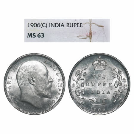 Edward VII, Silver, Rupee, 1906, Calcutta Mint, No mint mark. F. Prid 192. GK 938. NGC Sla